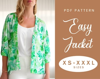 Patron de couture pour veste d'été | TP-XXXL | Téléchargement instantané | PDF numérique facile | Veste ouverte, non doublée, couvrez-vous sur la plage, motif kimono