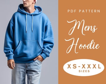 Herren Hoodie Schnittmuster | XS-XXXL | Sofort Download | Einfaches Digitales PDF | Oversized Herren Sweatshirt Kapuzenpullover