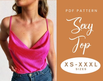 Cowl Neck Top Sewing Pattern | XS-XXXL | Instant Download | Camisole Top Strap Summer Top Party Cami | Easy Digital PDF