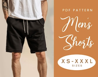 Herren Shorts Schnittmuster | XS-XXXL | Sofortdownload | Einfach Digitales PDF | Herren Kurze Hosen Kordelzug Taille Elastische Taille