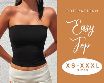 Patron de couture du haut | TP-XXXL | Téléchargement instantané | Haut extensible | haut sans bretelles | Haut moulant tube | Style bandeau | PDF numérique facile