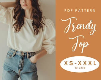 Puff Sleeve Top Sewing Pattern | XS-XXXL | Instant Download | Easy Digital PDF | Womens Loose Top Elastic Sleeves