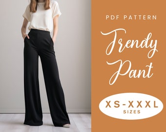 Modèle de couture de pantalon | XS-XXXL | Téléchargement instantané | PDF numérique facile | Pantalon élastique femme ample style tendance poches