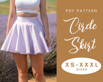 Circle Skirt Sewing Pattern | XS-XXXL | Instant Download | Easy Digital PDF | Women's Mini Zip Waist Skirt