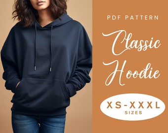 Frauen Hoodie Schnittmuster | XS-XXXL | Sofort Download | Einfaches Digitales PDF | Oversized Sweatshirt Kapuzenpullover