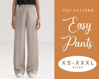 Patron de couture de pantalon | TP-XXXL | Téléchargement instantané | PDF numérique facile | Pantalon femme élastique tendance taille haute avec poches