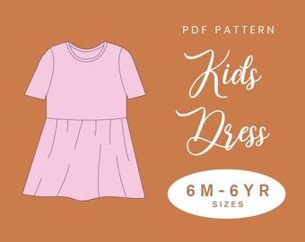 Kids Smock Dress Sewing Pattern | 6M-6YRS | PDF Instant Download | Baby Dress Stretchy Loose Gathered Skirt