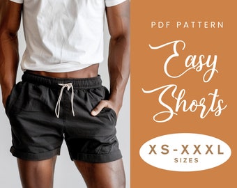 Mens Shorts Sewing Pattern | XS-XXXL | Instant Download | Easy Digital PDF | Mens Short Trouser Drawstring Waist Elastic Waist