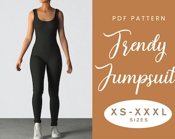 Jumpsuit Sewing Pattern | XS-XXXL | Instant Download | Easy Digital PDF | Stretchy Unitard Leggings Yoga Pants