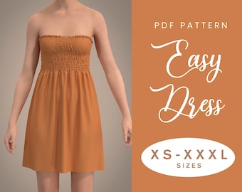 Shirred Summer Dress Sewing Pattern | XS-XXXL | Instant Download | Easy Digital PDF | Smocked Easy Bodycon Dress