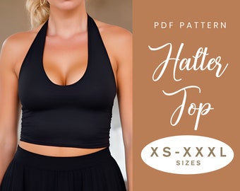 Halter Top Sewing Pattern | XS-XXXL | Halter Neck Crop Top | Easy Digital PDF