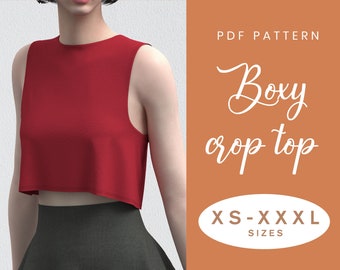 Patron de couture pour haut court | TP-XXXL | Téléchargement instantané | PDF numérique facile | Haut ample d'été en lin Easy Boxy