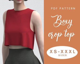 Wzorzec do szycia Crop Top | XS-XXXL | Natychmiastowe pobranie | Łatwy cyfrowy plik PDF | Łatwy luźny top typu boxy na lato z lnu