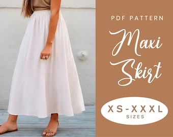 Maxirock Schnittmuster | XS-XXXL | Sofort Download | Einfaches Digitales PDF | Damen langer elastischer Taillenrock