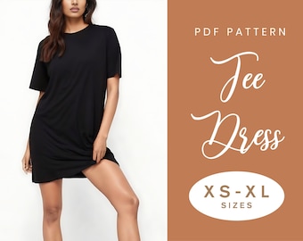 T-Shirt Dress Sewing Pattern | XS-XL | Instant Download | Easy Digital PDF | Women's Trendy Comfy Tee Dress