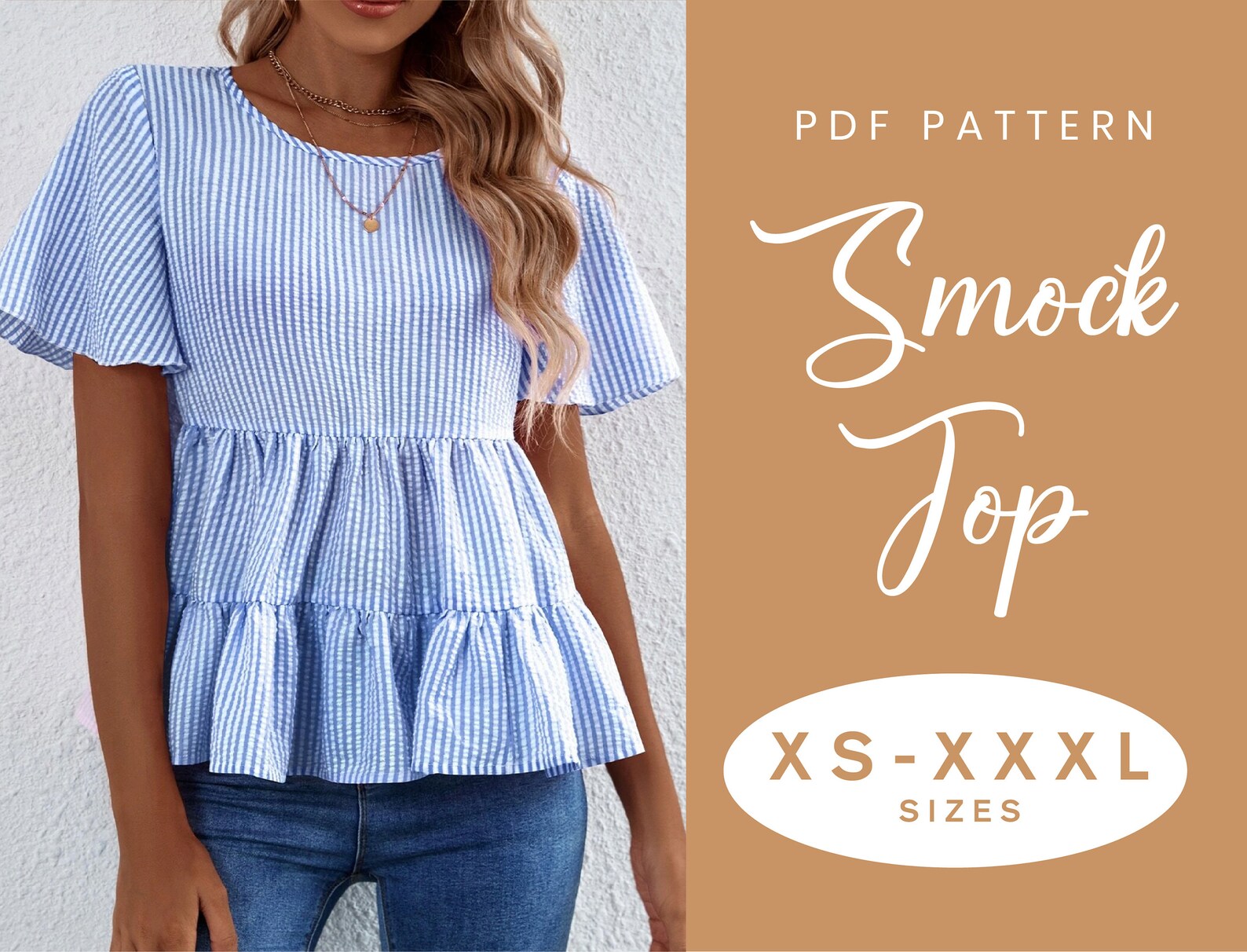 Gathered Smock Top Sewing Pattern Short Flutter Sleeve Etsy