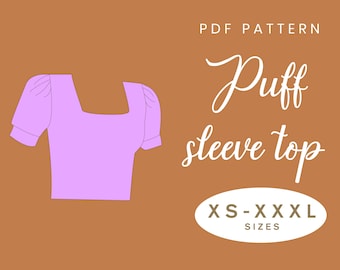 Modello di cucito per top in maglia con maniche a sbuffo e collo quadrato / XS-XXXL / Download istantaneo / PDF digitale facile