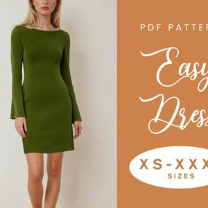 Bell Sleeved Dress Sewing Pattern | XS-XXXL | Instant Download | Easy Digital PDF | Fitted Stretch Dress Sleeved Bodycon Stylish