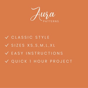 May include: A graphic with the text "Jura Patterns" in white script font on a light orange background. The text "CLASSIC STYLE", "SIZES XS, S, M, L, XL", "EASY INSTRUCTIONS", and "QUICK 1 HOUR PROJECT" are listed below in white text with check marks.