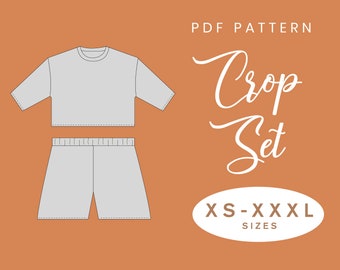 Nightwear Set Sewing Pattern | XS-XXXL | Instant Download | Easy Digital PDF | Women's Crop Tee and Shorts Nightwear