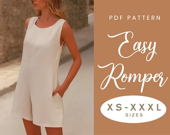 Naaipatroon rompertje | XS-XXXL | Direct downloaden | Eenvoudige digitale PDF | Jumpsuit Shorts Losse Broek Playsuit Gesmokte Top