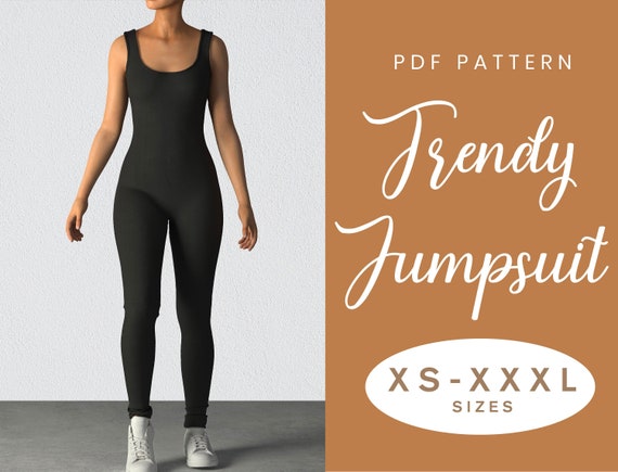 Jumpsuit Sewing Pattern XS-XXXL Instant Download Easy Digital PDF Stretchy  Unitard Leggings Yoga Pants 