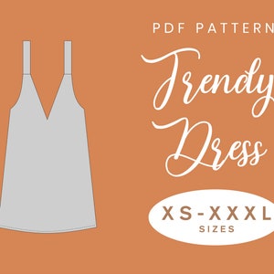 Deep Neckline Dress Sewing Pattern | XS-XXXL | Loose Summer Autumn Dress Pinafore | Easy Digital PDF