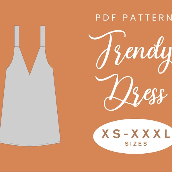 Deep Neckline Dress Sewing Pattern | XS-XXXL | Loose Summer Autumn Dress Pinafore | Easy Digital PDF