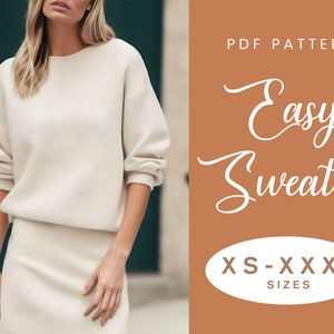 Easy Sweater Sewing Pattern | XS-XXXL | PDF Instant Download | Women&#39;s Drop Shoulder Jumper