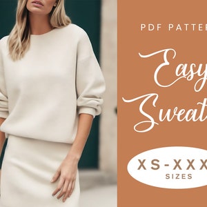 Patron de couture pull facile | XS-XXXL | Téléchargement instantané PDF | Pull à épaules tombantes pour femme