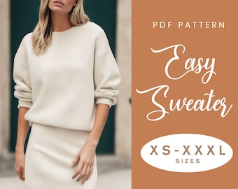 Patron de couture pull facile | XS-XXXL | Téléchargement instantané PDF | Pull à épaules tombantes pour femme