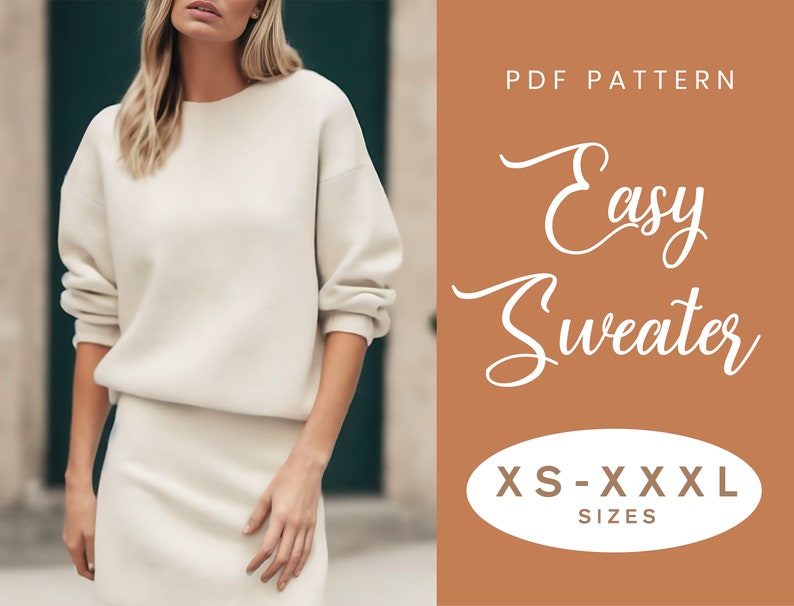 Einfaches Pullover Schnittmuster XS-XXXL PDF Sofort-Download Frauen Drop Schulter Pullover Bild 1