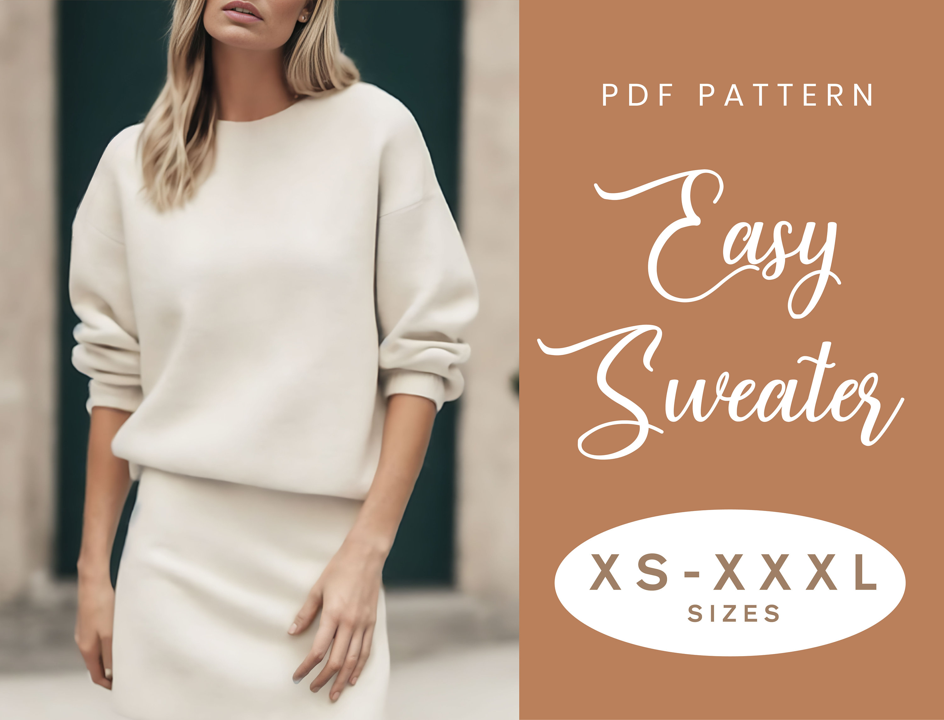 Easy Sweater Sewing Pattern XS-XXXL PDF Instant Download Women's