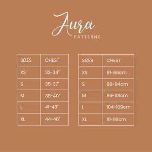 Puede incluir: Una tabla de tallas para ropa con medidas en pulgadas y cent&iacute;metros. La tabla muestra las tallas XS, S, M, L y XL con las medidas de pecho correspondientes.