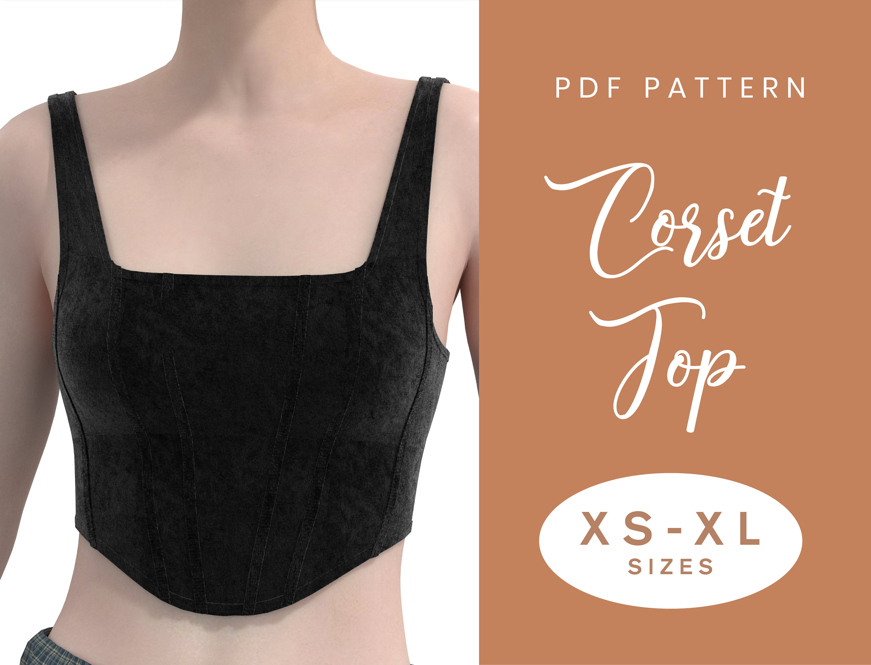 Corset Top Sewing Pattern XS-XL Lace up Back Bustier Digital PDF