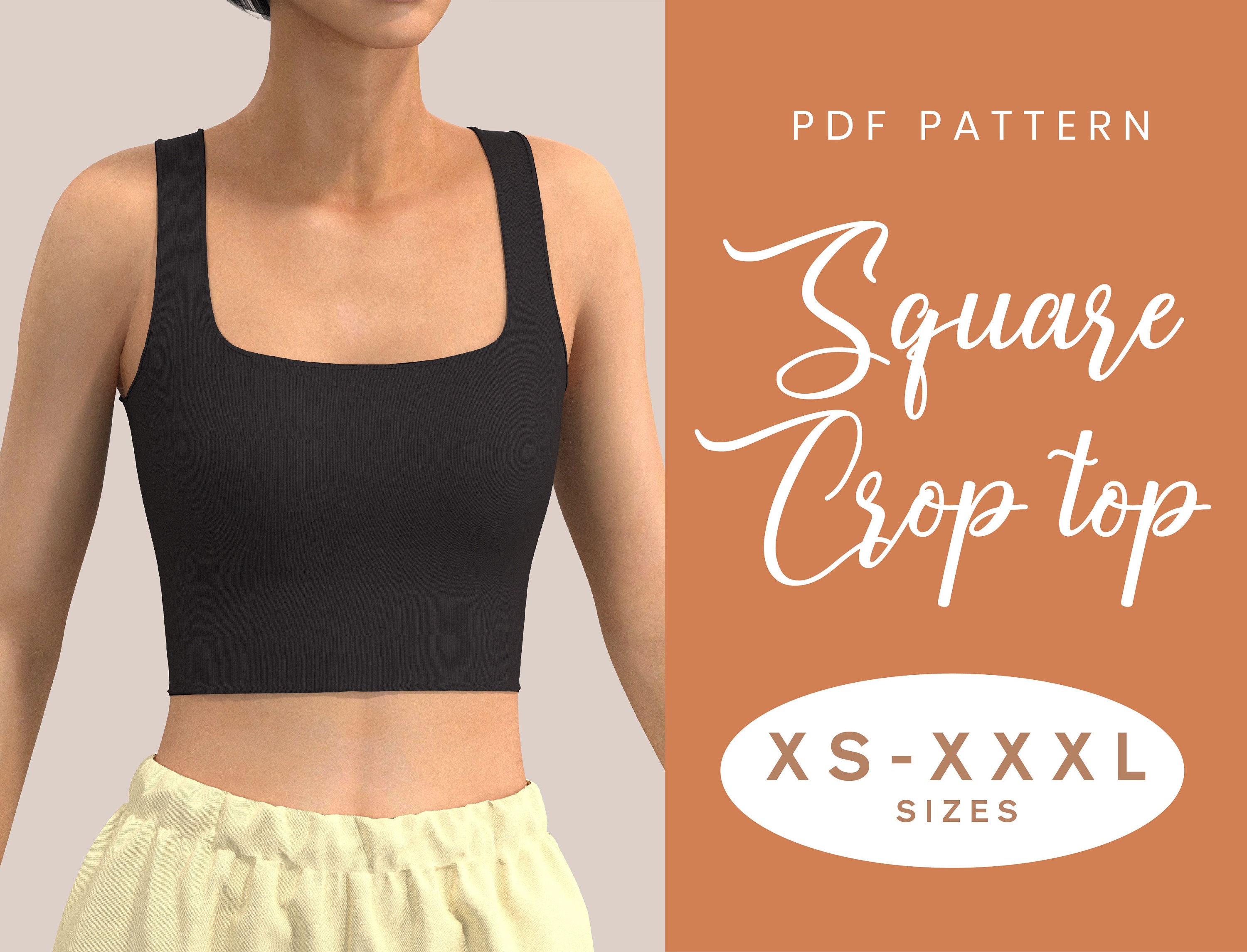 rivier Naar beginsel Square Neck Crop Top Sewing Pattern XS-XXXL Instant - Etsy