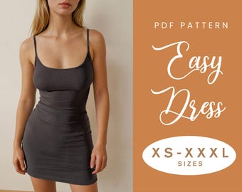 Top Kleid Schnittmuster | XS-XXXL | Sofortdownload | Einfach Digitales PDF | Figurbetontes Cami-Kleid | Strick Trägerkleid Stretch