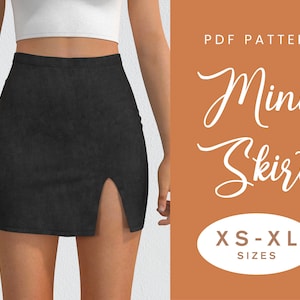 Mini Skirt Sewing Pattern XS-XL Instant Download Easy Digital PDF Side Slit Skirt image 1