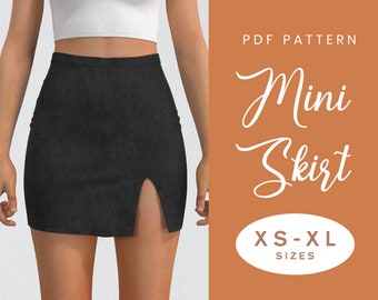 Minirock-Schnittmuster | XS-XL | Sofortiger Download | Einfaches digitales PDF | Rock mit seitlichem Schlitz