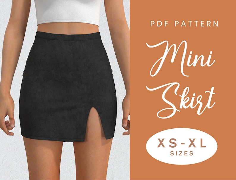 Mini Skirt Sewing Pattern XS-XL Instant Download Easy Digital PDF Side Slit Skirt image 1