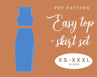 Crop Top and Skirt Set Sewing Pattern | XS-XXXL | Instant Download | Easy Digital PDF