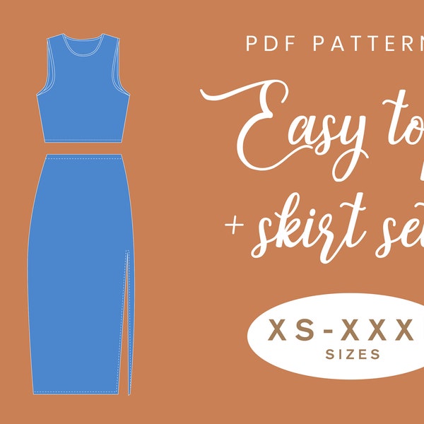 Crop Top and Skirt Set Sewing Pattern | XS-XXXL | Instant Download | Easy Digital PDF