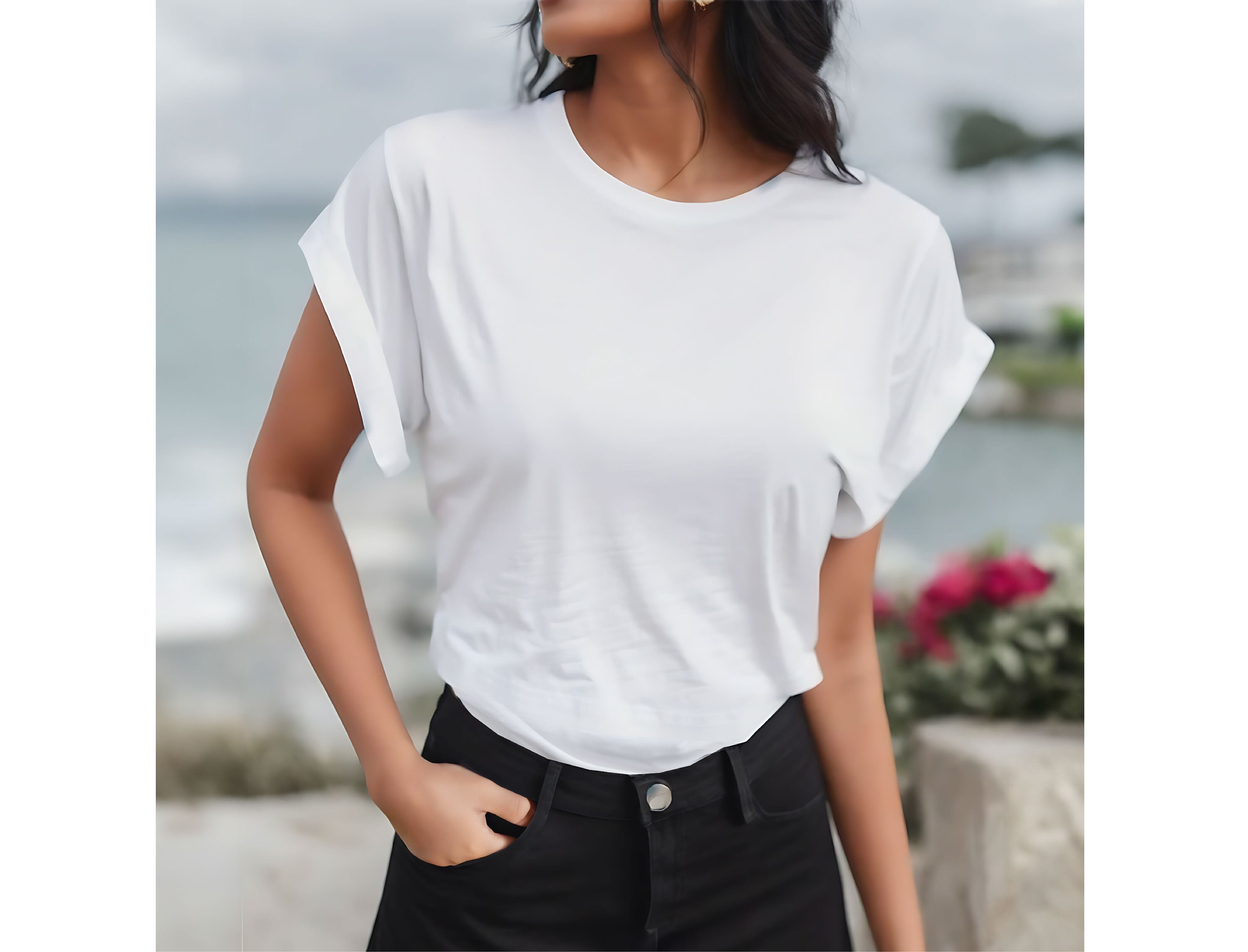 ★ ★ Women's Modal Lip Short Sleeve T-Shirt 44C9 Asymmetrical Layered T-shirt, Short Sleeve Cotton and