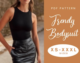 Bodysuit Schnittmuster | XS-XXXL | Sofort Download | Einfaches Digitales PDF | Strick Stretch Trikot Tank Top Bodysuit