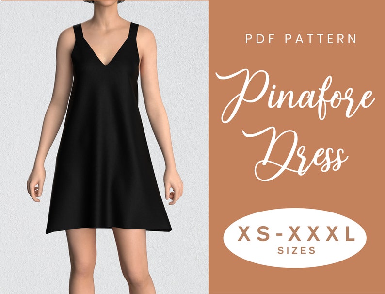 Pinafore Dress Sewing Pattern XS-XXXL Loose Summer Autumn Dress Easy Digital PDF image 1