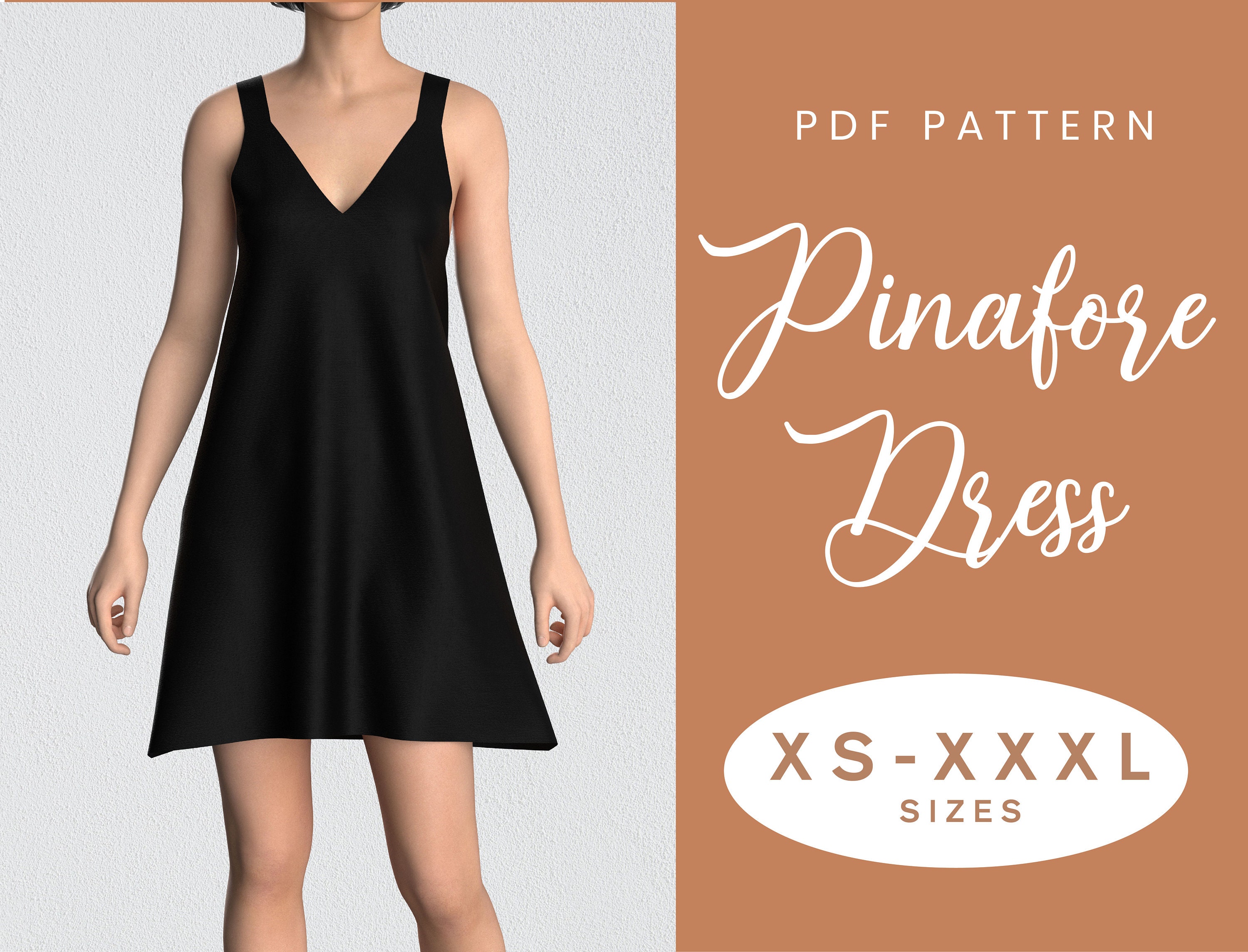 Pinafore Dress Sewing Pattern XS-XXXL Loose Summer Autumn Dress Easy  Digital PDF 