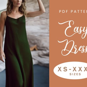 Summer Dress Sewing Pattern | XS-XXXL | Loose Cami Slip Dress | Easy Digital PDF