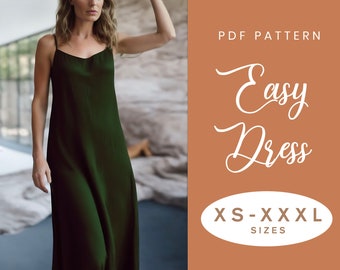 Summer Dress Sewing Pattern | XS-XXXL | Loose Cami Slip Dress | Easy Digital PDF