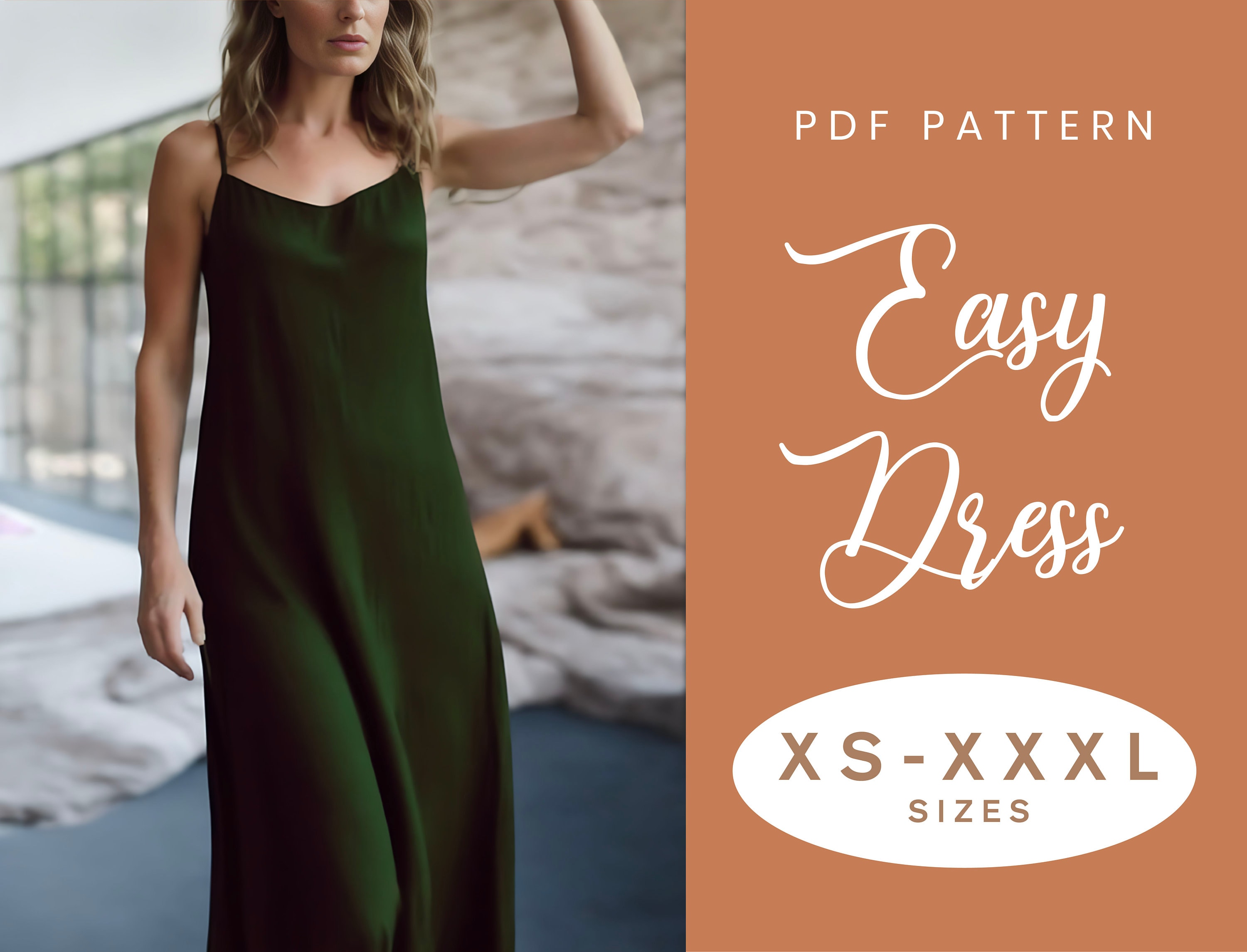 Summer Dress Sewing Pattern | XS-XXXL | Loose Cami Slip Dress | Easy Digital PDF