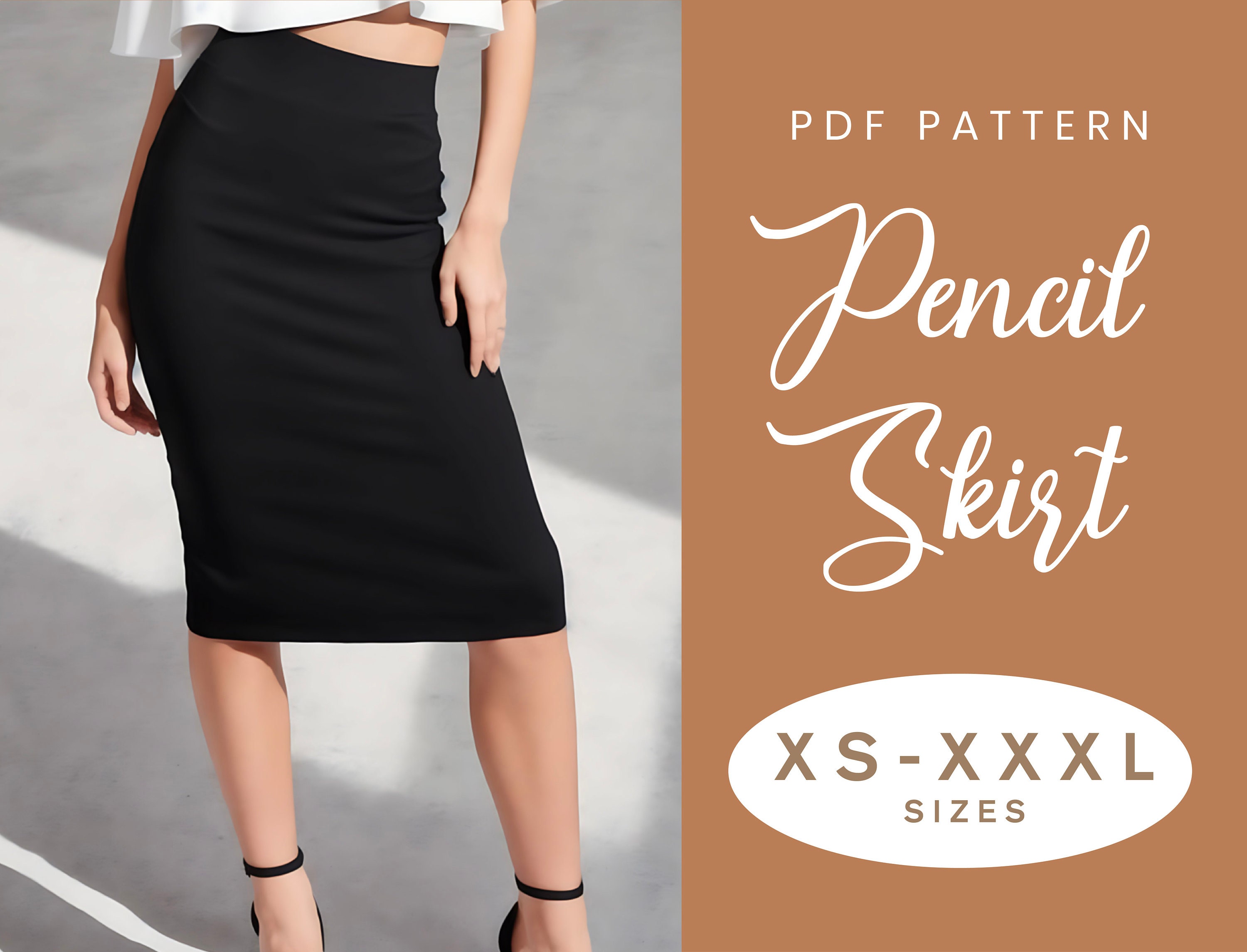 Stretchy Pencil Skirt Sewing Pattern XS-XXXL Instant Download Easy Digital  PDF Knit Midi Elastic Skirt Office Business Attire 